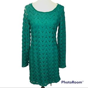 Free People Wild Thing Mini Dress Green Crochet Open Back Boho Resort size M
